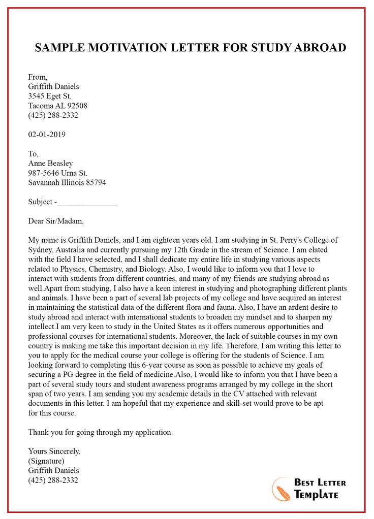 Motivation Letter for Scholarship Sample