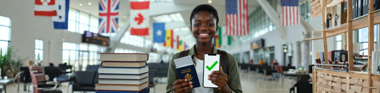 Nigerian student happy with study abroad admission letter using IELTS alternatives like Duolingo and WAEC